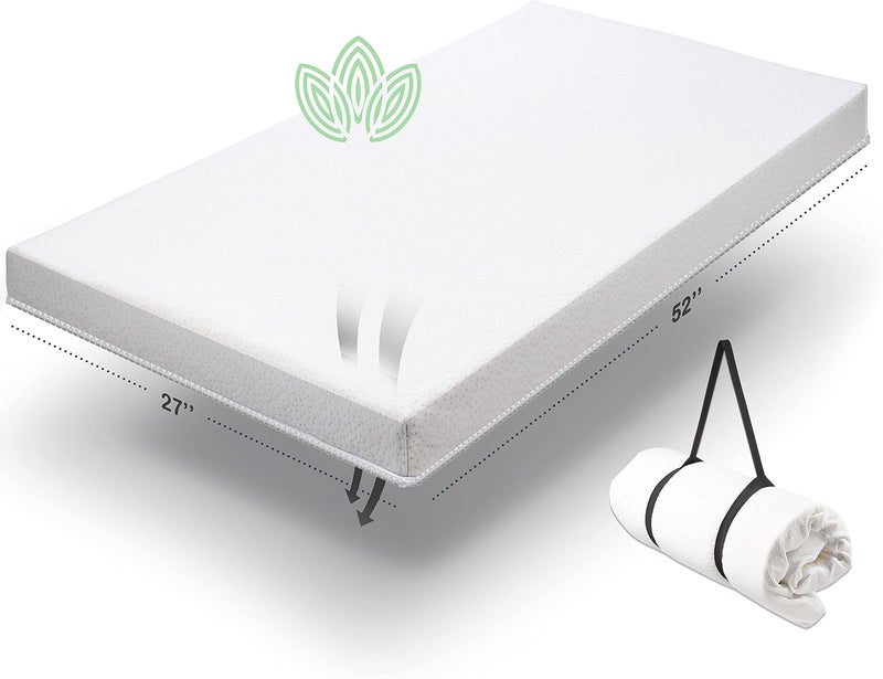 Modera Organic Cotton Toddler Mattress Topper | Ventilated 2-Inch Memory Foam CertiPUR-US Topper Pad, Waterproof & Washable Cover for Toddler Bed, Soft Padding, Nonslip Bottom, Travel Strap, 52"x27.5"x2" - Image 1